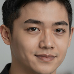 Obraz premium High-Resolution Portrait of a Southeast Asian Man with Gentle Smile and Natural Skin Texture