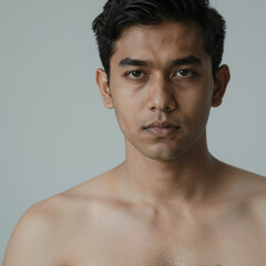 Fototapeta premium Close-up Portrait of a South Asian Man with Intense Focus in Minimalist Style