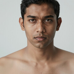Obraz premium Modern minimalist portrait of a South Asian man with a bold, powerful stare