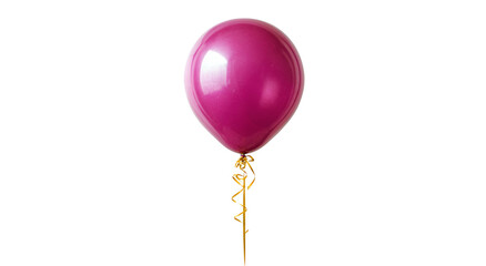 A vibrant magenta balloon floats against a stark black backdrop with a golden ribbon