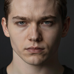 Obraz premium High-Key Portrait of a Nordic Young Man with Intense Focus and Realistic Skin Texture