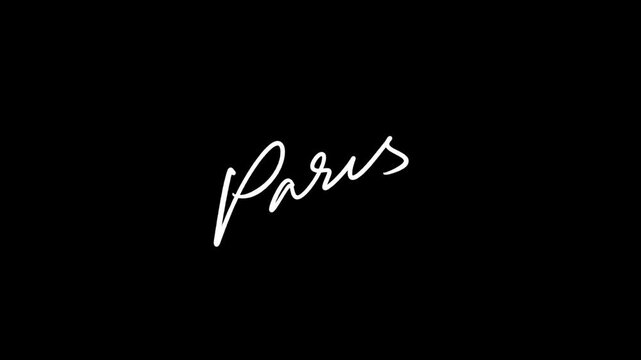 Paris handwritten city lettering animation featuring Two signature style with smooth cursive script strokes and clean writing motion