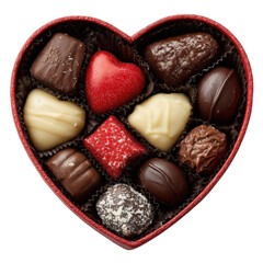 Heart-shaped box of assorted chocolates isolated on transparent background