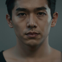 Obraz premium Close-up portrait of a Mediterranean person with a subtle mysterious expression, cinematic lighting, realistic skin texture, high detail