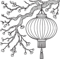 Vintage hand drawn vector illustration of an antique bird cage ornament with a black bird silhouette design and decorative tree pattern