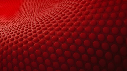 Vibrant red abstract background with a flowing wave of embossed circular dots creating a modern and dynamic textured surface design