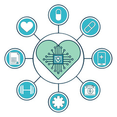 Healthcare Technology Vector Illustration &ndash; Digital Medical AI and Health Data Concept