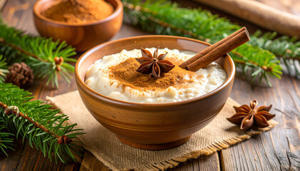 Creamy Rice Pudding with Cinnamon and Star Anise Festive Christmas Dessert.