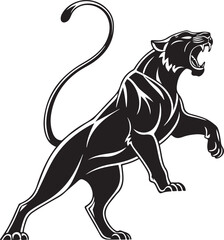 Isolated wild tiger vector illustration of a strong mammal tiger silhouette on a black background with wildlife nature icon elements