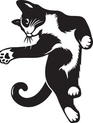 A cute black cat vector illustration featuring a domestic kitten silhouette with a long tail and artistic feline design isolated on white as a professional pet animal drawing