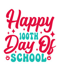 Fototapeta premium Happy 100 Days of School typography design on plain white transparent isolated background for card, shirt, hoodie, sweatshirt, apparel, tag, mug, icon, poster or badge