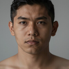 Obraz premium Portrait of a Hispanic Man with Focused Expression in Editorial-Style Photography