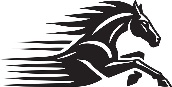 Tribal black and white horse head vector illustration featuring a wild animal silhouette with stylized dragon and lizard pattern elements for a tattoo logo design or nature emblem art