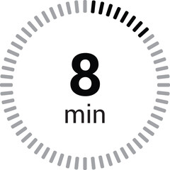 8 minutes timer stopwatch or countdown icon vector isolated on white background