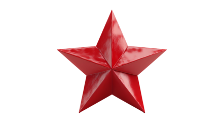 A glossy, five-pointed, crimson star isolated on a stark black background
