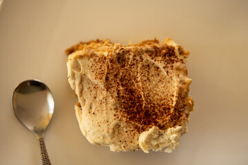 Top View of Creamy Tiramisu Dessert with Cocoa Powder Dusting