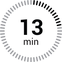 13 minutes timer stopwatch or countdown icon vector isolated on white background