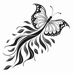 Fototapeta premium Elegant Butterfly with Flowing Abstract Shapes Black and White Vector Illustration