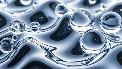 Close-Up of Water Droplets on Shiny Metallic Surface