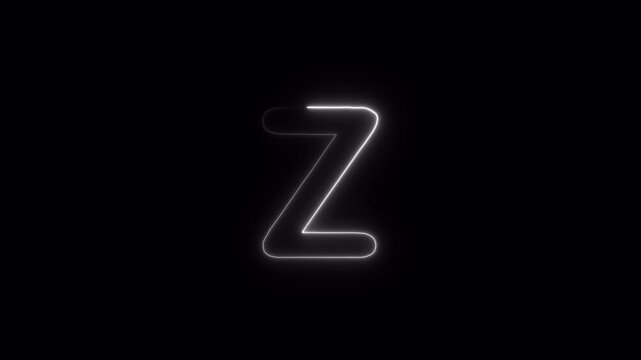 Letter Z Text Animation, White Glowing Outline Typography, Z Single English Alphabet Character with Transparent Background in 4K