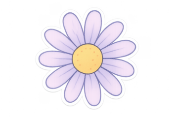 Purple daisy flower sticker isolated on transparent background