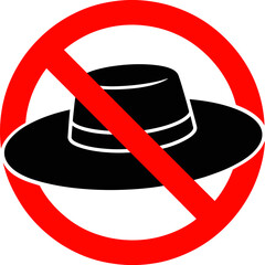 No Hats Forbidden Prohibited Sign Icon with Black Hat and Red Strike Through