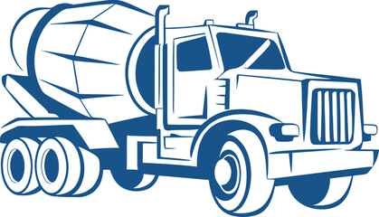 Blue Concrete Mixer Truck Illustration for Construction and Industrial Design