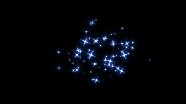 4k Twinkle sparkle stars explosion on black screen, fast line glitter motion, 2d white cartoon blinking stars, flat vector doodle sparkle,  particle magic tail sparkling glitter star dust trail loop