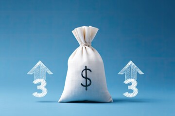 Money bag with rising arrows, symbolizing financial growth and increased profits