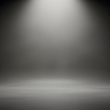 Empty dark grey concrete studio room background with top spotlight illumination, perfect for product display or abstract concepts