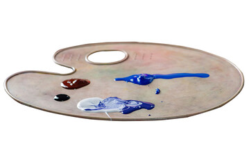 Palette with multi-colored paints top view