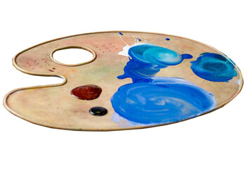 Palette with multi-colored paints top view