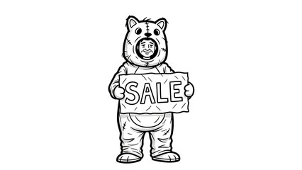 Naklejka premium Charming Bear Character Holding Sale Sign for Promotional Marketing and Discount Offers