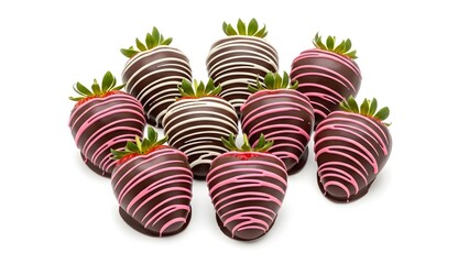 A delightful assortment of chocolate covered strawberries presented on a white background