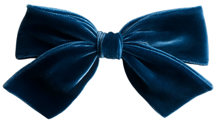 A close-up of a dark teal velvet bow, against a black background, with detailed texture