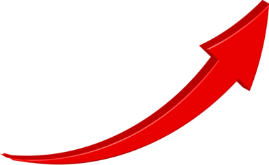 A vibrant red arrow pointing upwards a sleek design on transparent background