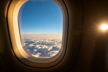 Obraz premium Generative AI View from Airplane Window of Cloudscape and Sky