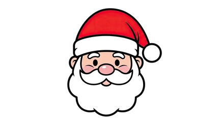 Cartoon depiction of santa claus head with red hat and white beard