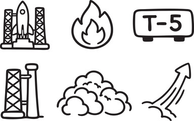 Rocket launch pad with countdown timer and ascending rocket plume