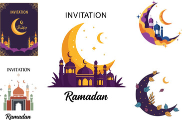 Hand Drawn Flat Vector ramadhan Crescent Moon Illustration