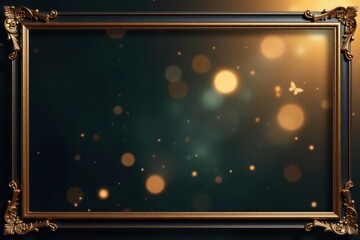 Elegant black & gold leaf frame, bokeh background , art deco, floral