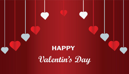 Happy Valentines Day Greeting Card with Hanging Hearts heart love romance valentine red white.  Resizable and Editable, EPS 10.	