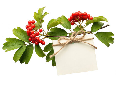 Gift box with berries and leaves isolated on transparent background