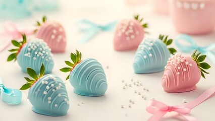 Delicate chocolate covered strawberries with pastel colors and sprinkles a sweet treat