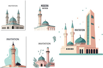 Hand Drawn Flat Vector iftar food Mosque Silhouette Illustration
