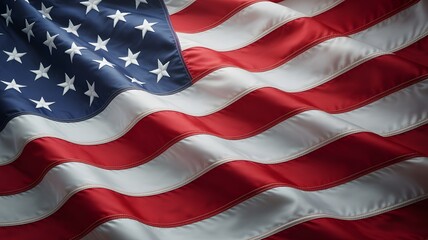 The glorious American flag captured in a detailed close up displaying the iconic red white and blue stripes with numerous stars and elegant folds