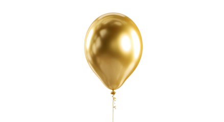 A shiny gold balloon floats against a stark black background, tightly strung with a ribbon