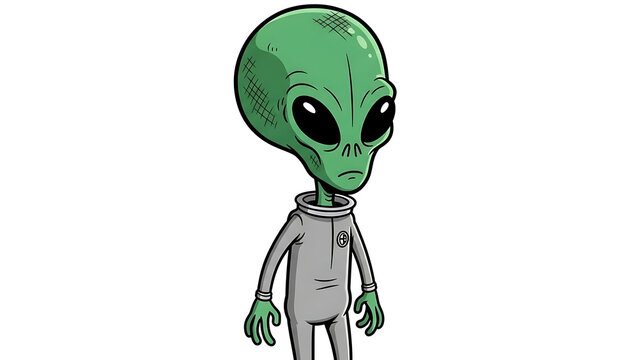 Intriguing Green Alien Character in a Spacesuit Standing Alone, Portraying an Otherworldly Presence and Mysterious Expression