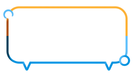 A rectangular, rounded speech bubble outlined in gradients of blue, orange, and brown