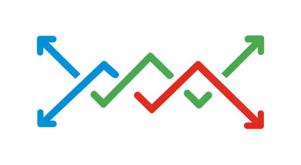 Colorful intertwined arrows, representing trends, on a black background